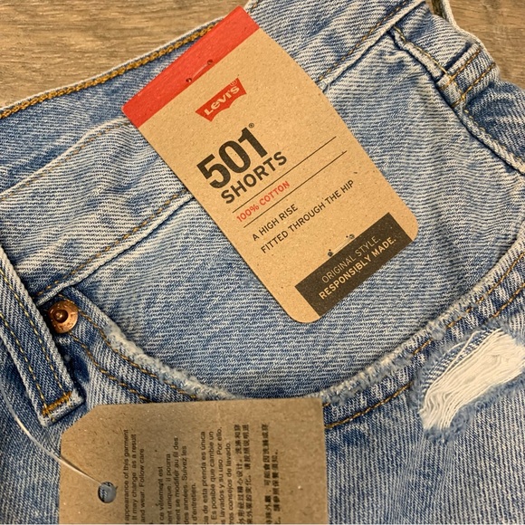 Levi’s 501 High Rise Distressed Button Fly Cut Off Denim Shorts - Picture 3 of 8